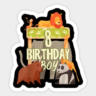 8 Years Old Birthday Boy Zoo Matching Family Sticker